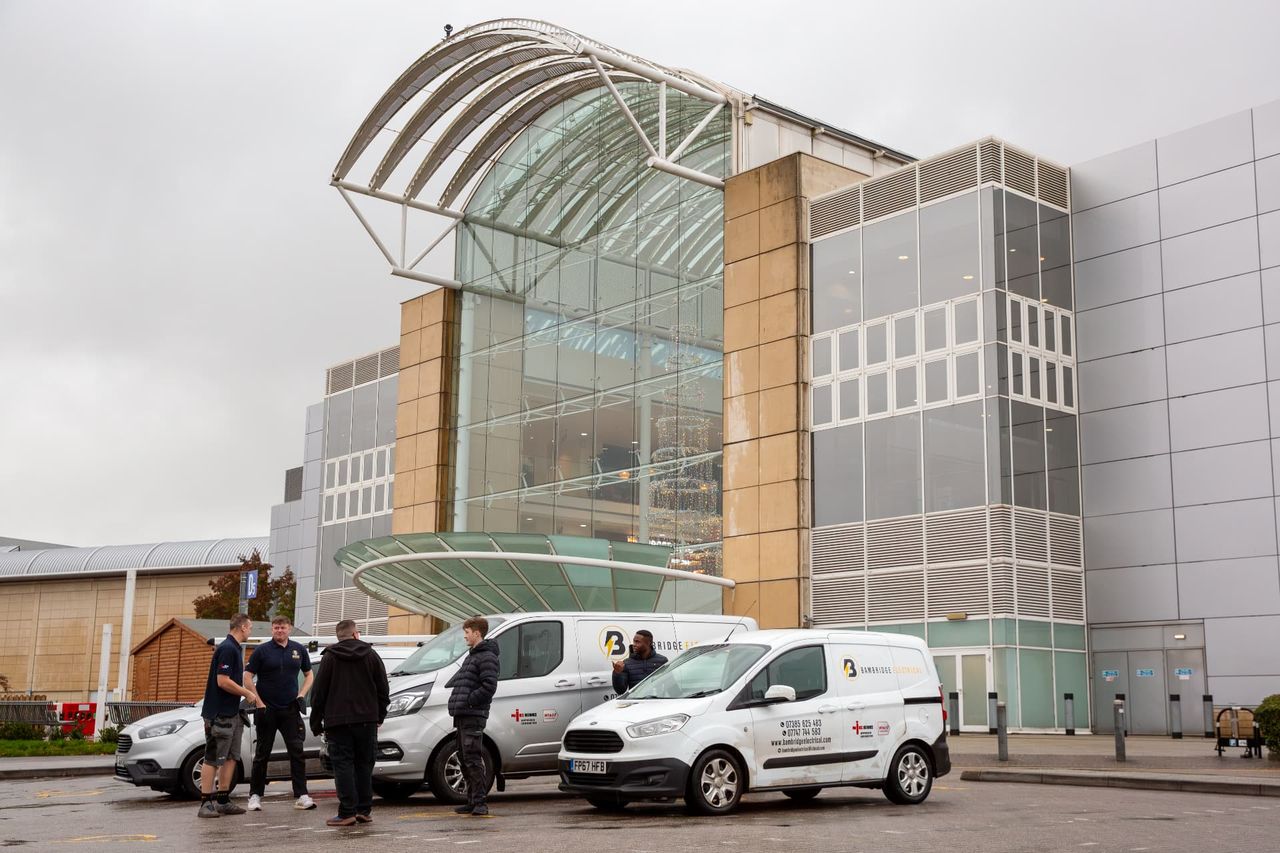 The Bambridge Electrical team with their vans in Bristol